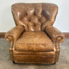 Century Leather Tufted Back Armchair with Large Nail Head Detail and Bun Feet, Sku 033035