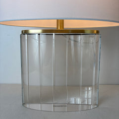 Crystal Base Table Lamp, Ribbed Detail, Oval White Linen Shade, Coordinating Finial, Sku 033132