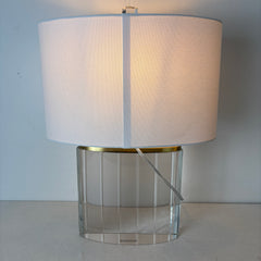 Crystal Base Table Lamp, Ribbed Detail, Oval White Linen Shade, Coordinating Finial, Sku 033132