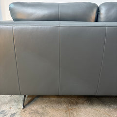 Gray-Green Leather Sofa Modern Styling with Track Arm and Chrome Legs, Sku: 033276