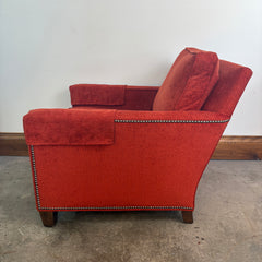 Pair of Wesley Hall Armchairs, Burnt Orange Chenille, Nail Head Detail, Sku: 033000