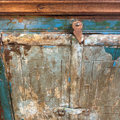 Primitive Wood Cabinet with Distressed Paint, Blue Doors, Sku 033024