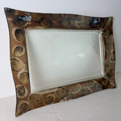 Reverse Painted Glass Tray, Brown Toned Edge Detail and Clear Interior, Sku: 033201