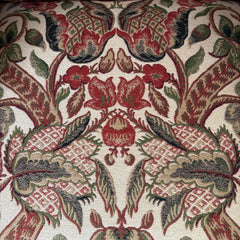 Custom Upholstered Queen Anne Style Wing Chair, Rust and Green Turkish Flower Fabric, Sku 033297