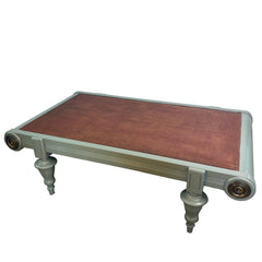 Wood & Wicker Top Coffee Table with Brass Detail in Sage Green, Sku: 033021