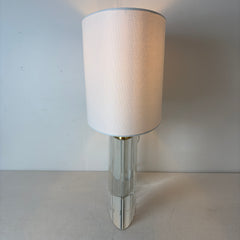 Crystal Base Table Lamp, Ribbed Detail, Oval White Linen Shade, Coordinating Finial, Sku 033132