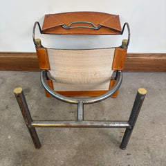 Pair Leather Chairs, Afra and Tobia Scarpa for Benetton, Steel Frame, Brass Detail, Sku: 032993