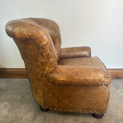 Century Leather Tufted Back Armchair with Large Nail Head Detail and Bun Feet, Sku 033035