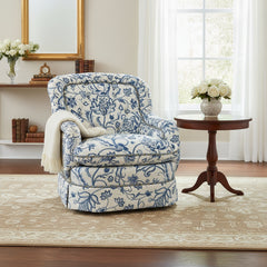 Custom Upholstered Armchair Indigo, Cream Turkish Flower Pattern, Braid Welting, Sku: 033298