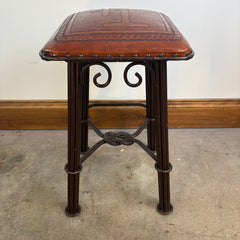 Leather and Iron Counter Height Stool with Branding, Sku 033023