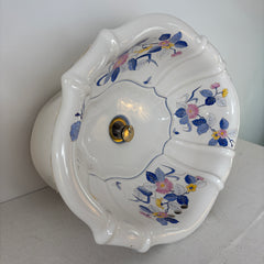 Sherle Wagner Vintage Italian Oval Sink, White, Hand Painted Floral Detail, Sku: 033020