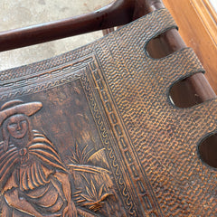 Angel Pazmino for Muebles de Estilo Rocking Chair, Ecuadorian Mid Century Safari Leather, Embossed, Teak Wood, Sku: 033127