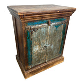 Primitive Wood Cabinet with Distressed Paint, Blue Doors, Sku 033024