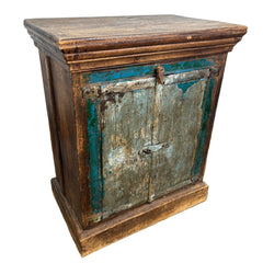 Primitive Wood Cabinet with Distressed Paint, Blue Doors, Sku 033024