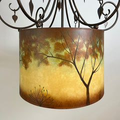 International Ironware Chandelier with Hand Painted Paper Shade with Tree Scape