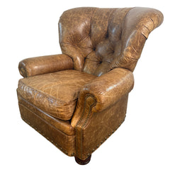Century Leather Tufted Back Armchair with Large Nail Head Detail and Bun Feet, Sku 033035
