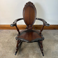 Hubbard & Eldredge Antique Mahogany Rocker with Carved Flower Detail, Sku 033294