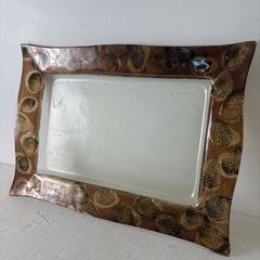 Reverse Painted Glass Tray, Brown Toned Edge Detail and Clear Interior, Sku: 033201