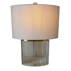 Crystal Base Table Lamp, Ribbed Detail, Oval White Linen Shade, Coordinating Finial, Sku 033132