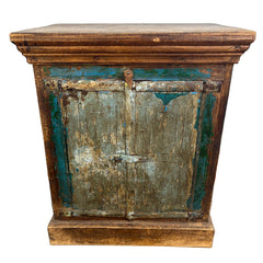 Primitive Wood Cabinet with Distressed Paint, Blue Doors, Sku 033024