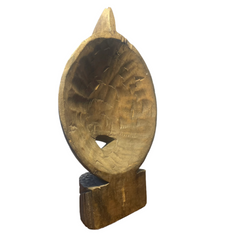 Malian wood mask on a stand, Bird w iron detailing on face