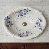 Sherle Wagner Vintage Italian Oval Sink, White, Hand Painted Floral Detail, Sku: 033020