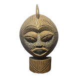 Malian wood mask on a stand, Bird w iron detailing on face