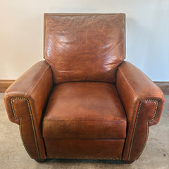 Brown Leather Recliner Brass Nail Head Detail, Sku 033230