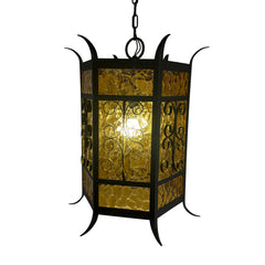 Vintage Spanish Revival Amber Pendant Lamp, Sku 033128
