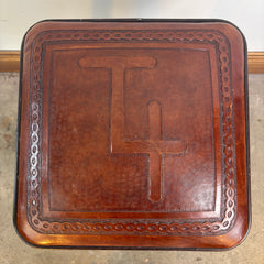 Leather and Iron Counter Height Stool with Branding, Sku 033023
