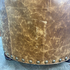 Century Leather Tufted Back Armchair with Large Nail Head Detail and Bun Feet, Sku 033035