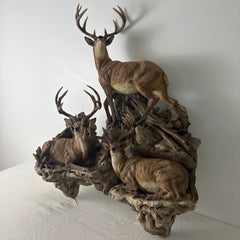 Mill Creek Studios, Artist Danny Edwards, "Sunrise" 1034/1200, 3 Whitetail Bucks, Cast Resin Wall Sculpture Sku: 033209