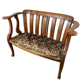 Antique Oak Settee with Seat Cushion in Need of New Support and Upholstery, Sku 033296