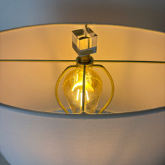 Crystal Base Table Lamp, Ribbed Detail, Oval White Linen Shade, Coordinating Finial, Sku 033132