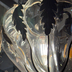 Oak Leaf Motif Pendant Light in Poured Glass and Metal, Sku 033042