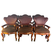 Set of 6 Thomasville Arm Chairs on Casters with Nail Head Detail, Combination of Leather and Fabric Upholstery, Sku 033246