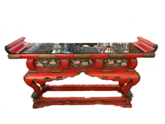 Prayer Table Japanese, Red with Black Glass Top
