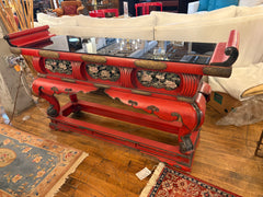 Prayer Table Japanese, Red with Black Glass Top