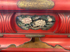 Prayer Table Japanese, Red with Black Glass Top