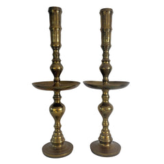 Pair of Large Brass Candlesticks with Drip Plate. Sku, 032982