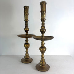 Pair of Large Brass Candlesticks with Drip Plate. Sku, 032982