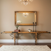 Antique French Sedan Chair Converted to Coffee Table, Wood Metal, Glass, Sku 032977