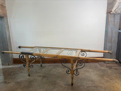 Antique French Sedan Chair Converted to Coffee Table, Wood Metal, Glass, Sku 032977