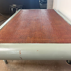 Wood & Wicker Top Coffee Table with Brass Detail in Sage Green, Sku: 033021