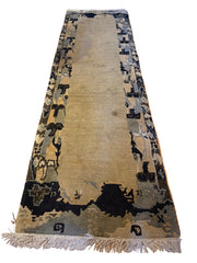 Runner Rug, Tufenkian, 100% Wool, Abstract Border, Sage, Black and Gray, Sku: 03303