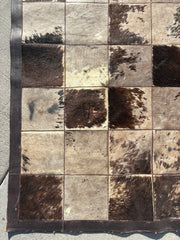 Hair on Hide Patchwork Area Rug, Taupe & Brown, Leather Edge Trim, Sku 033233