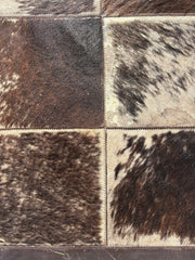 Hair on Hide Patchwork Area Rug, Taupe & Brown, Leather Edge Trim, Sku 033233