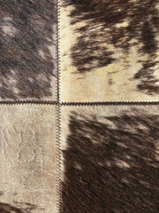 Hair on Hide Patchwork Area Rug, Taupe & Brown, Leather Edge Trim, Sku 033233