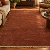 100% Wool Hand Knotted Rug from Nepal, Rust Tone, Taupe Fringe, Sku 033280