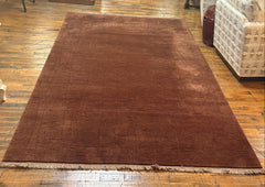 100% Wool Hand Knotted Rug from Nepal Rust Tone on Tone Design with Taupe Fringe Rust, Sku 033280